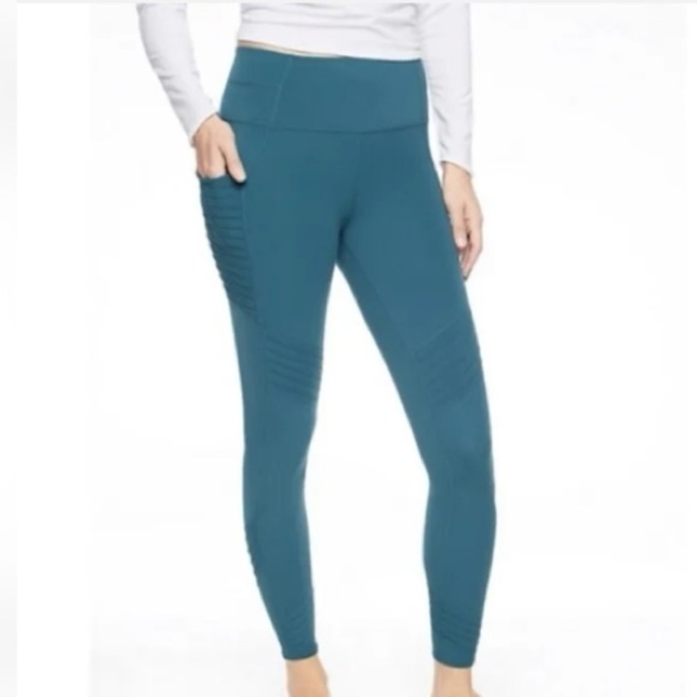 Athleta Stash Pocket Moto Tight In Powervita‎ Teal Size XS